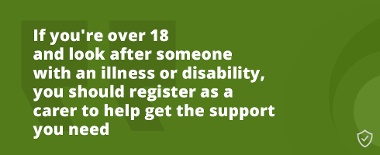 Caring for Carers Register As A Carer Promotional Quote. Links To A Page Containing Register As A Carer Information (Light Green)