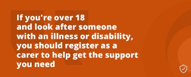 Caring for Carers Register As A Carer Promotional Quote. Links To A Page Containing Register As A Carer Information (Orange)