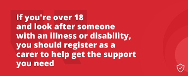 Caring for Carers Register As A Carer Promotional Quote. Links To A Page Containing Register As A Carer Information (Red)