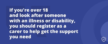 Caring for Carers Register As A Carer Promotional Quote. Links To A Page Containing Register As A Carer Information (Light Blue)